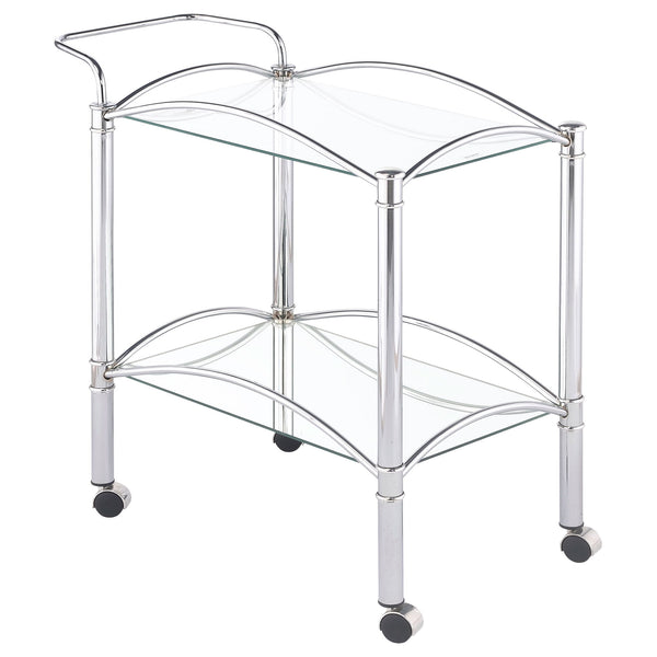 Porch & Den - 2 Tier Rectangular Glass Shelf Bar Cart With Glass - Chrome