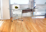 Lumi Source Glacier contemporary desk with clear glass top and chrome metal legs, modern writing desk for home or office.