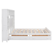 DreamHaus cabinet bed with integrated shelf, sockets, and twin long trundle, showcasing the multifunctional design and storage features.