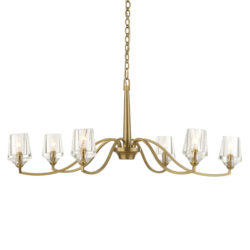 Uttermost Barcelona 6-light brass chandelier with gold finish, featuring elegant brass arms and modern chandelier design.