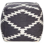 Square Pouf in White/Grey Pattern Wool