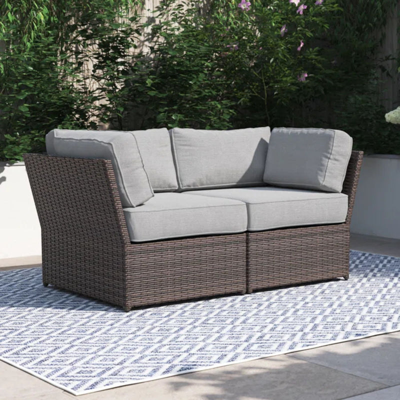 Outdoor Wicker Loveseat With Cushions Patio Seating Wicker - Brown - R&R Furniture Gallery (Fountain Valley, CA)