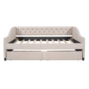 DreamHaus upholstered storage daybed with two drawers and wood slat support, showcasing a modern design with soft fabric upholstery.