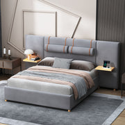Upholstered Platform Bed, 2 Outlets And USB Charging Ports On Both Sides, 2 Bedside Pillows, Storage Shelves - R&R Furniture Gallery (Fountain Valley, CA)