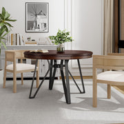 Mid Century Modern Round Dining Table With Metal Legs And Open Shelf - R&R Furniture Gallery (Fountain Valley, CA)