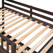 DreamHaus bunk bed with six drawers, flexible shelves, and a bottom bed on wheels, ideal for space-saving bedroom storage.