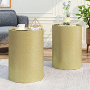 Noble House modern round accent table with hammered surface, featuring a sleek metal design and contemporary style.