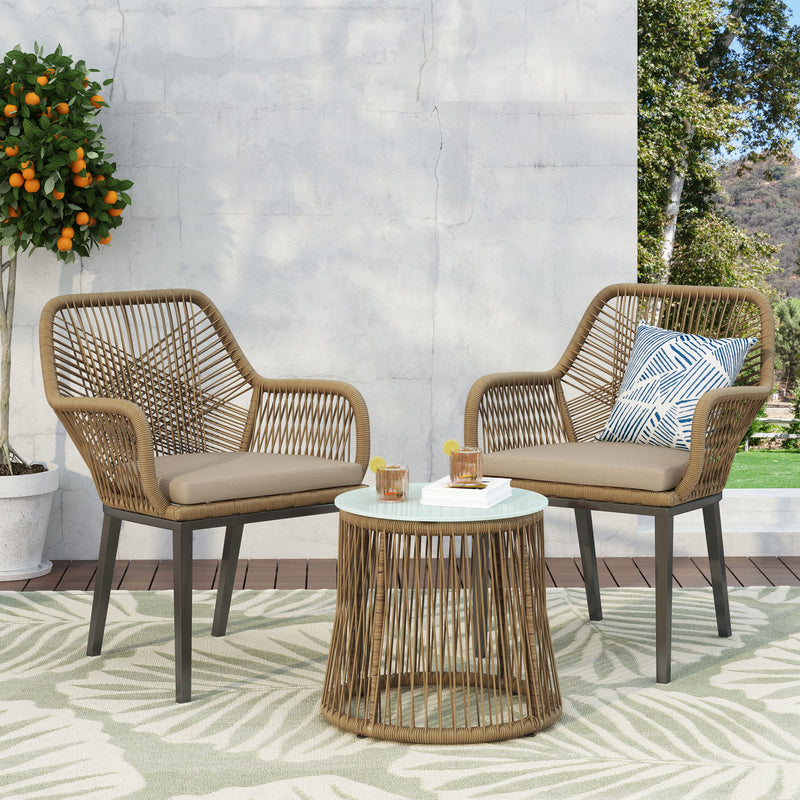 Conversation Set With Tempered Glass Table Top - Light Brown - R&R Furniture Gallery (Fountain Valley, CA)