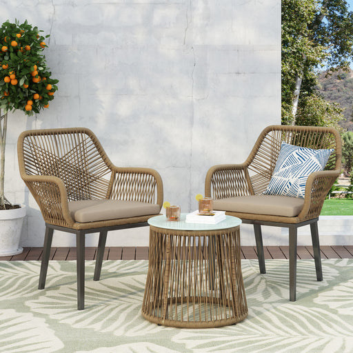 Conversation Set With Tempered Glass Table Top - Light Brown - R&R Furniture Gallery (Fountain Valley, CA)