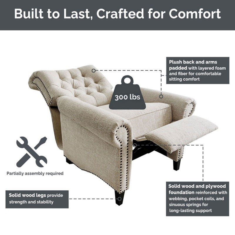 Aidan - Push Back Recliner Chair With Tufted Back And Nailhead Trim - Cream - R&R Furniture Gallery (Fountain Valley, CA)