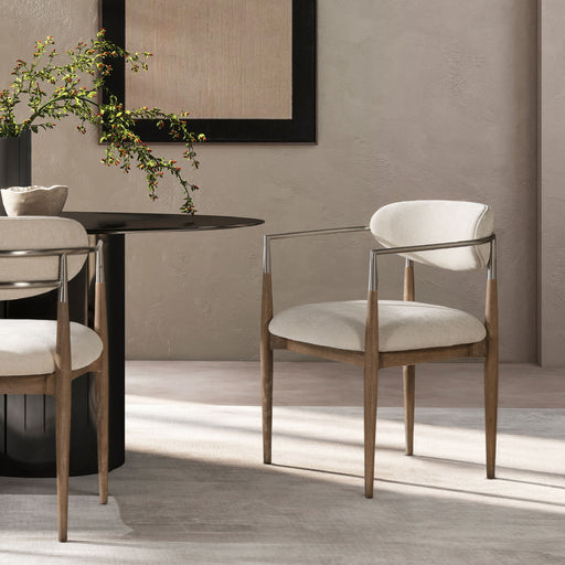 Artemis - Mixed Material Upholstered Dining Arm Chair - Warm White - R&R Furniture Gallery (Fountain Valley, CA)