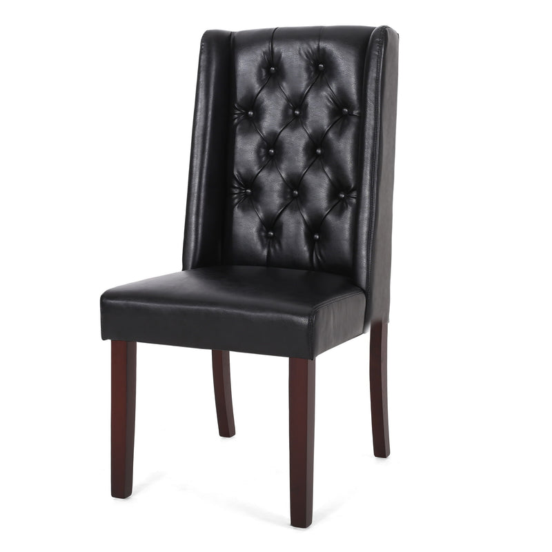 Noble House tufted dining chair set with high back design, upholstered in elegant fabric, showcasing a sophisticated and modern look.