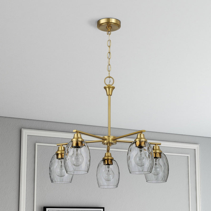 5 Lights Linear Arms With Chain Chandelier - Clear / Gold - R&R Furniture Gallery (Fountain Valley, CA)