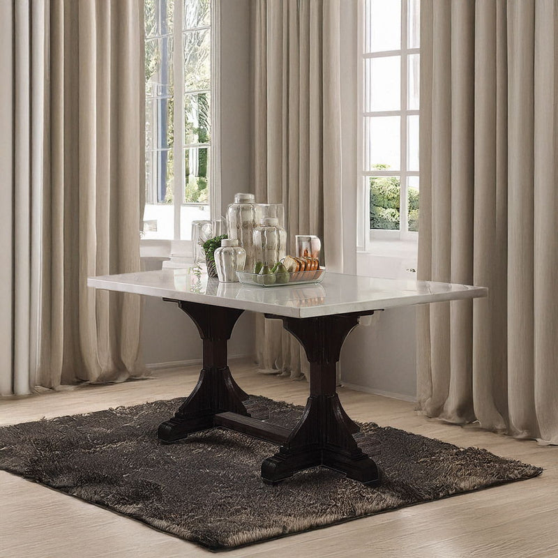 Gerardo - 30" Dining Table - White Marble Top & Weathered Espresso - R&R Furniture Gallery (Fountain Valley, CA)