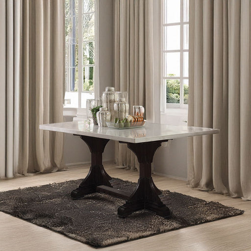 Gerardo - 30" Dining Table - White Marble Top & Weathered Espresso - R&R Furniture Gallery (Fountain Valley, CA)