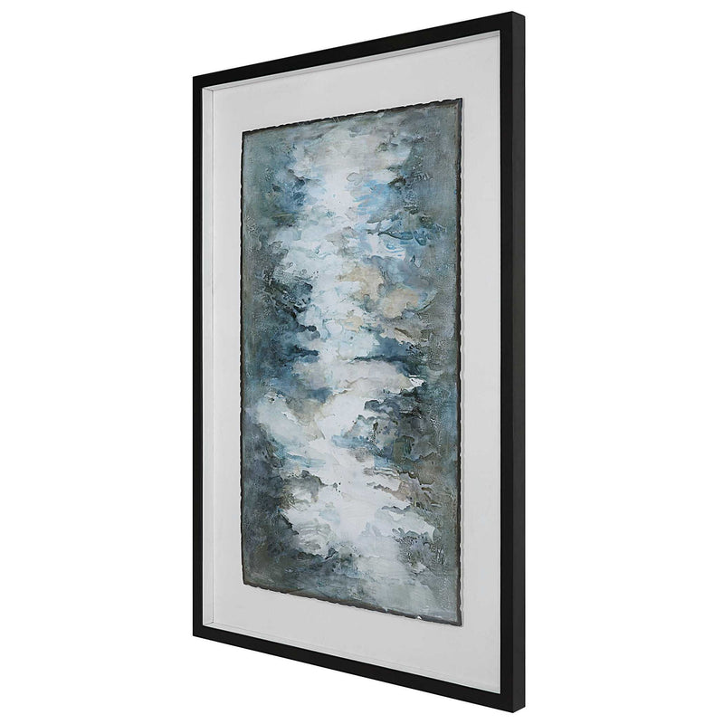 Uttermost Lakeside Grande framed abstract print in pearl silver with a modern artistic design on a clean white background.