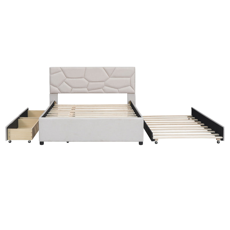 Upholstered Platform Bed With Brick Pattern Headboard And Twin Long Size Trundle - R&R Furniture Gallery (Fountain Valley, CA)