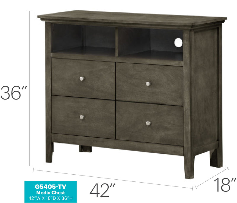 Glory Furniture Hammond media chest with storage, featuring a stylish wood finish and multiple compartments for media organization.