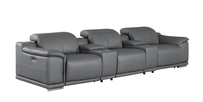 2679 - Genuine Leather Sofa With 3 Power Recliners & Dual Storage Consoles