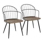 Two Lumi Source Riley Farmhouse Arm Chairs with wooden legs and cushioned seats, showcasing a rustic and cozy design.