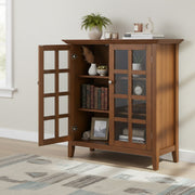 Handcrafted Acadian medium storage cabinet by Simpli-Home, featuring a natural wood finish and accent cabinet design.