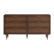TOV Furniture Sierra 6 Drawer Dresser with sleek wood finish and modern metal handles, showcasing spacious storage drawers.