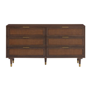 TOV Furniture Sierra 6 Drawer Dresser with sleek wood finish and modern metal handles, showcasing spacious storage drawers.