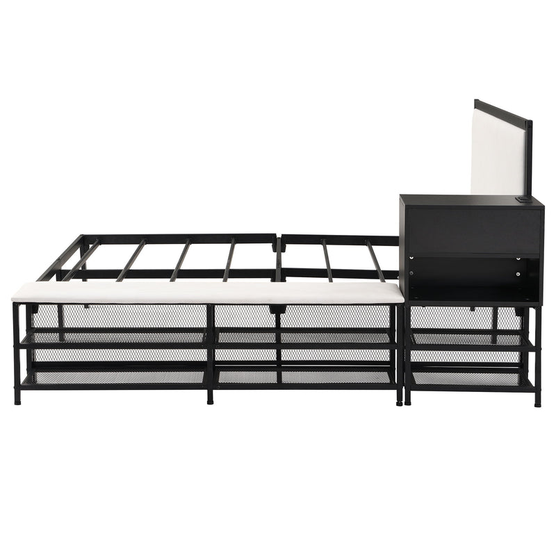 Platform Bed With 2 Tier Storage Shelves, Storage Cabinet - R&R Furniture Gallery (Fountain Valley, CA)