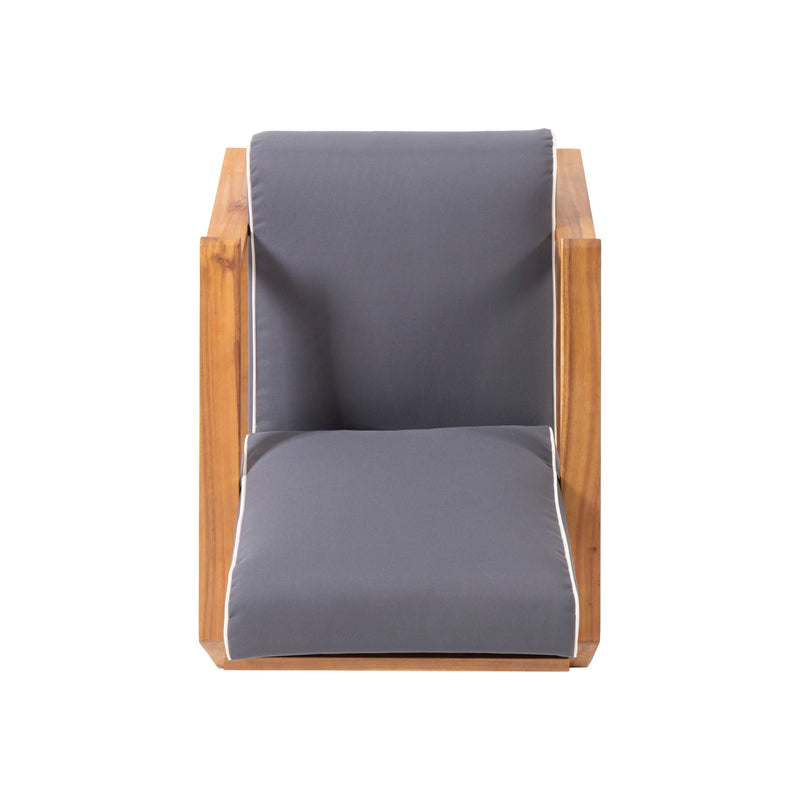 Outdoor Noble House patio lounge arm chair with cushioned seat and backrest, perfect for outdoor relaxation and patio seating.