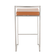 Set of three Lumi Source Fuji contemporary elegant stackable counter stools with sleek modern design and wooden legs.