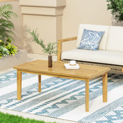 Brown outdoor rectangular coffee table by Noble House, featuring a sturdy wooden design for patio or garden use.