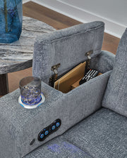 Studio Cave - Power Reclining Loveseat with Console - Steel - R&R Furniture Gallery (Fountain Valley, CA)