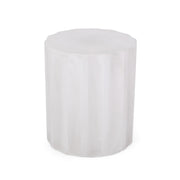 Antique white outdoor end table with soft wave edge from Noble House, showcasing a smooth, stylish design perfect for patio or garden.