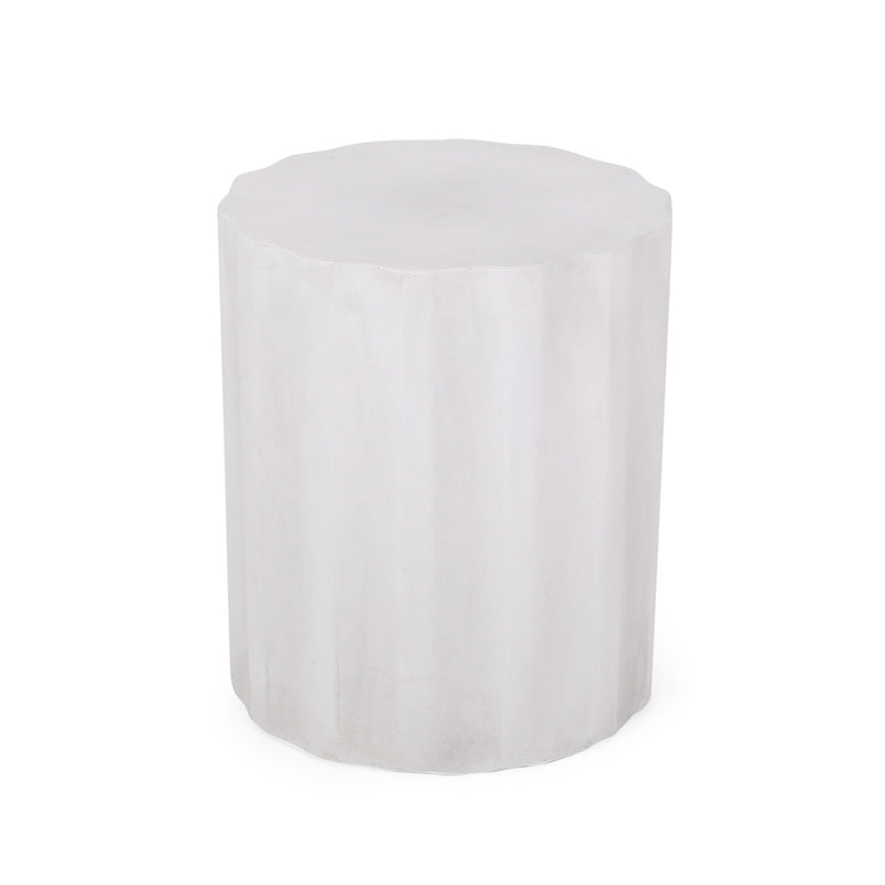 Antique white outdoor end table with soft wave edge from Noble House, showcasing a smooth, stylish design perfect for patio or garden.