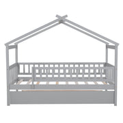 DreamHaus Creativity House Bed with twin-size trundle, featuring a playful house design and a pull-out bed for extra sleeping space.