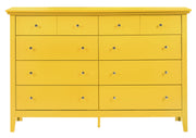 Elegant Glory Furniture dresser with a sleek wood finish, featuring multiple drawers for stylish and functional bedroom storage.