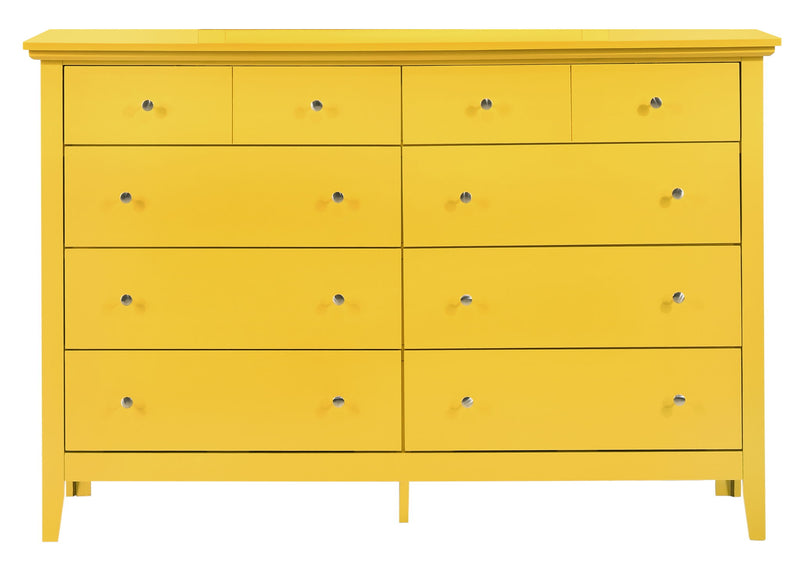 Elegant Glory Furniture dresser with a sleek wood finish, featuring multiple drawers for stylish and functional bedroom storage.