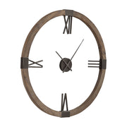 Modern Uttermost Marcelo wall clock with light brown wooden finish and minimalist design, hanging on a wall.