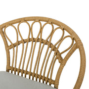 Set of two light brown Noble House Banya chairs with wooden frames and cushioned seats, shown from a side angle.