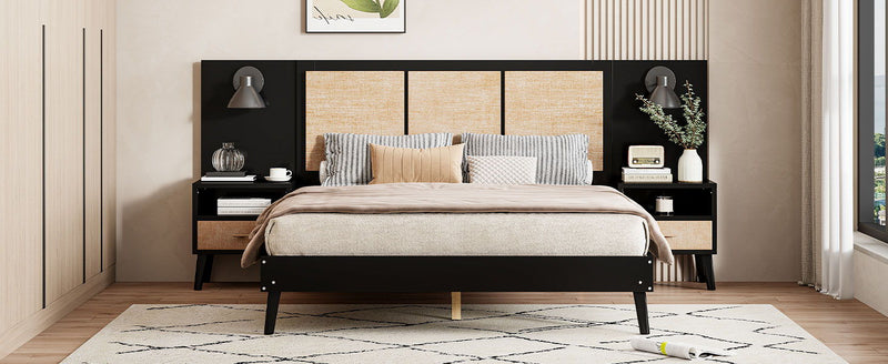 Bed Frame With 2 Nightstands Elegant Design With Lamps - R&R Furniture Gallery (Fountain Valley, CA)