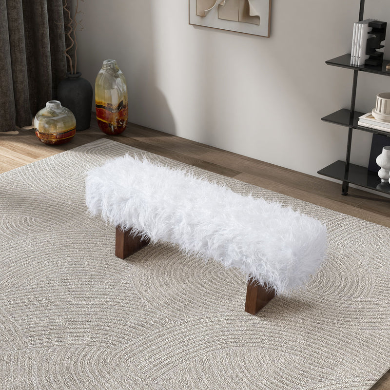 Henley - Fur Bench - White Khaki - R&R Furniture Gallery (Fountain Valley, CA)