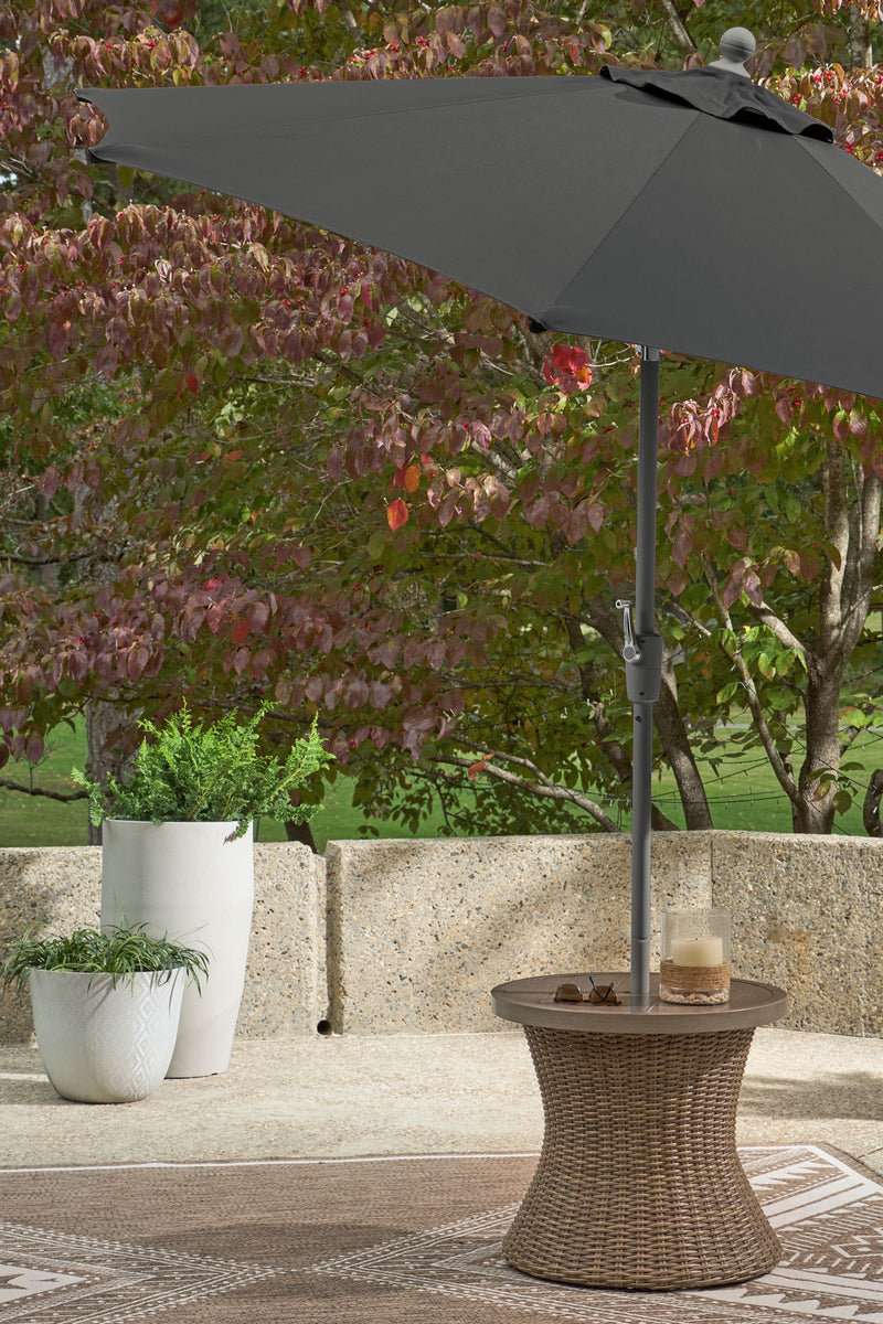 Laguna Heights - Round End Table With Umbrella Option - Beige - R&R Furniture Gallery (Fountain Valley, CA)