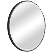Black round wall mirror by Uttermost featuring a sleek, modern design with a simple black frame.