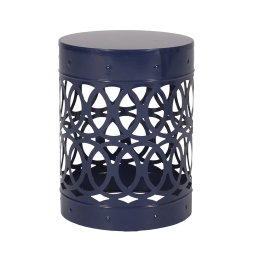 Modern outdoor metal end table by Noble House with a sleek design, featuring a sturdy frame and spacious tabletop.