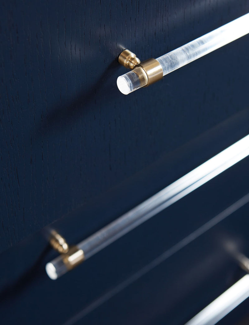 Argento Five Drawer Chest in Navy Blue and Burnished Brass (2024)