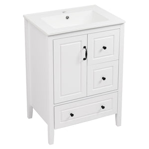 Freestanding Bathroom Vanity With Sink, Soft Closing Cabinet And Drawers - White