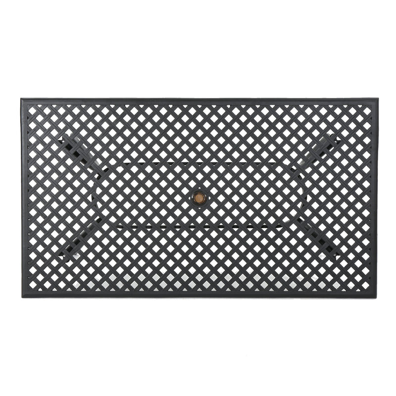 Outdoor Aluminum Dining Table With Lattice Design And Center Umbrella Hole - Black - R&R Furniture Gallery (Fountain Valley, CA)
