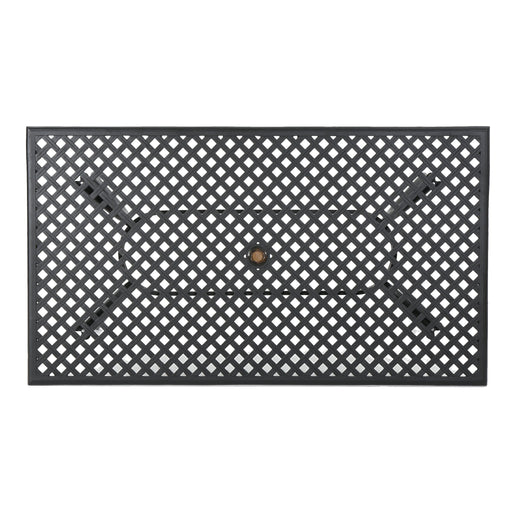 Outdoor Aluminum Dining Table With Lattice Design And Center Umbrella Hole - Black - R&R Furniture Gallery (Fountain Valley, CA)