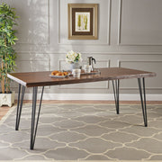 Modern industrial faux live edge dining table with hairpin legs by Noble House, showcasing natural wood finish and sleek design.