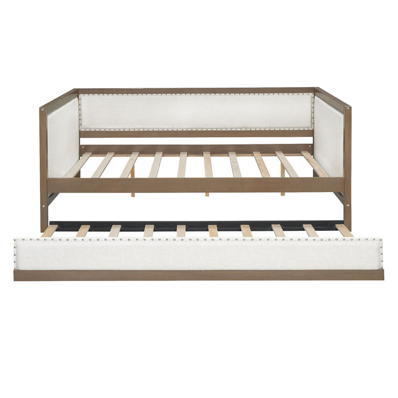 Full Size Daybed With Trundle And Nailhead Decoration - Wood - R&R Furniture Gallery (Fountain Valley, CA)